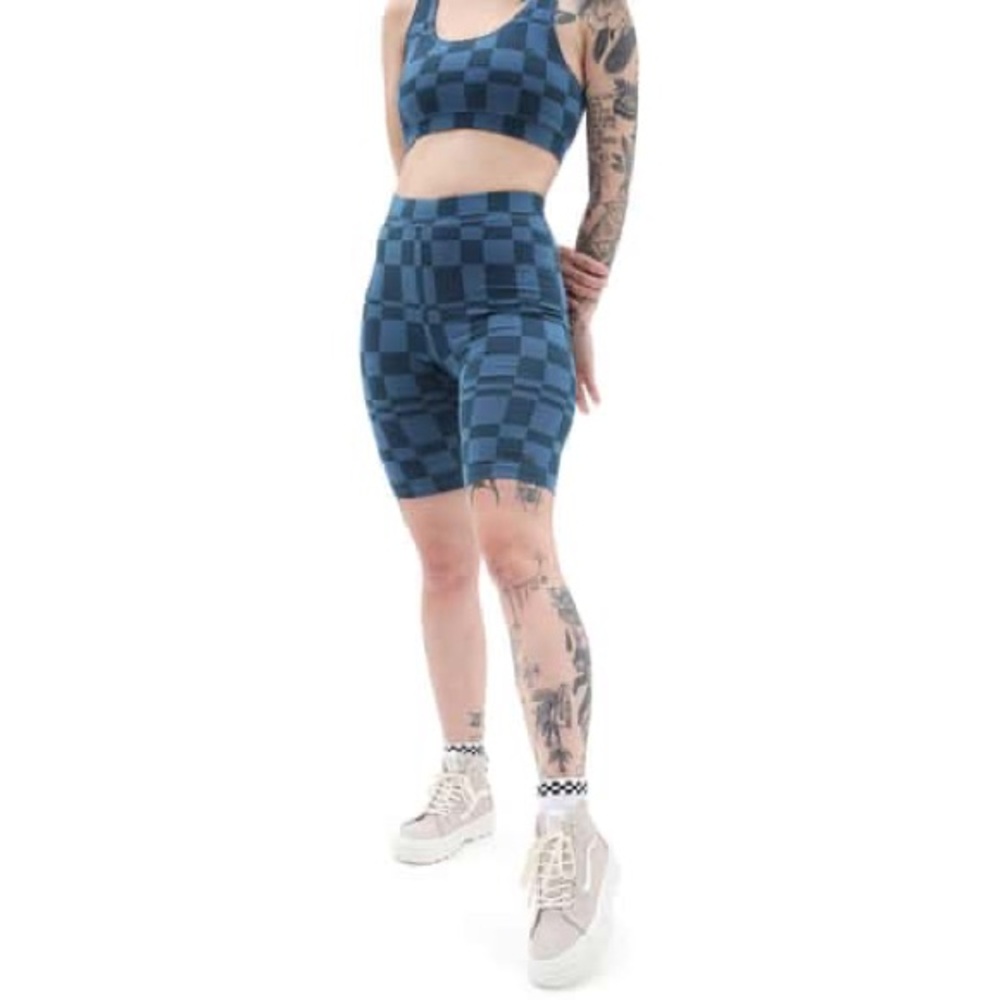 EUC Vans Women's Flying V Legging Bike Shorts teal blue checkered women’s medium